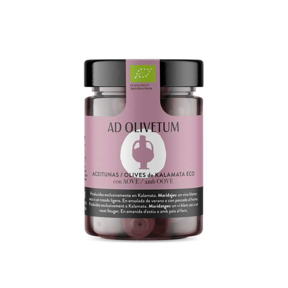 Aceitunas de Kalamata ecológicas con AOVE 330g - Ad Olivetum