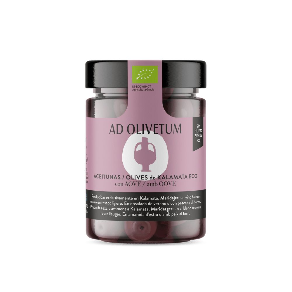 Aceitunas de Kalamata ecológicas sin hueso con AOVE 330g - Ad Olivetum