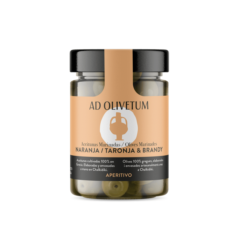 Aceitunas marinadas con naranja y brandy 355g - Ad Olivetum