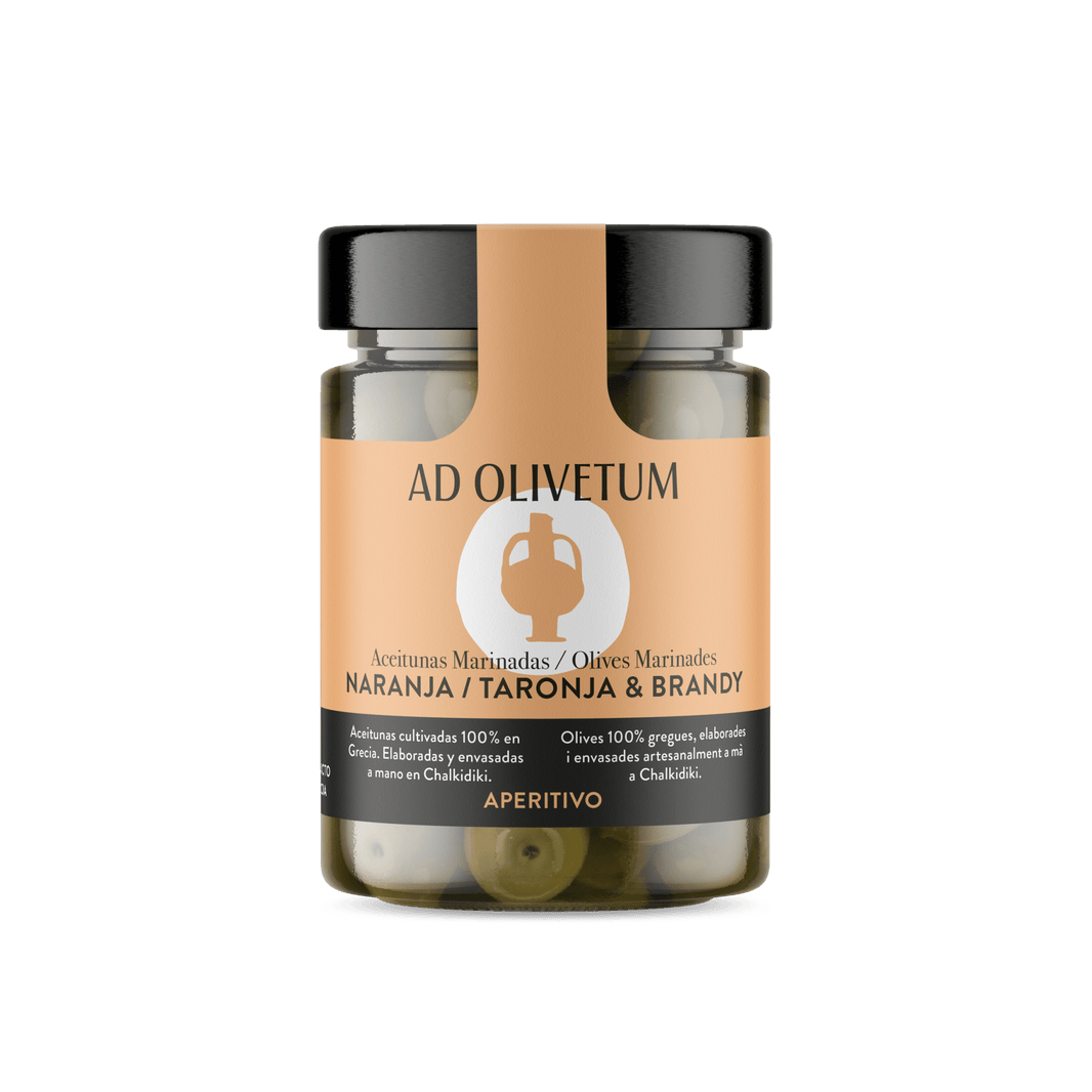 Aceitunas marinadas con naranja y brandy 355g - Ad Olivetum