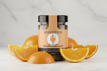 Aceitunas marinadas con naranja y brandy 355g - Ad Olivetum