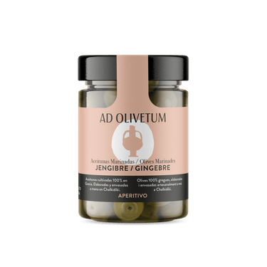 Aceitunas marinadas de Chalkidiki con jengimbre y cilantro 355g - Ad Olivetum