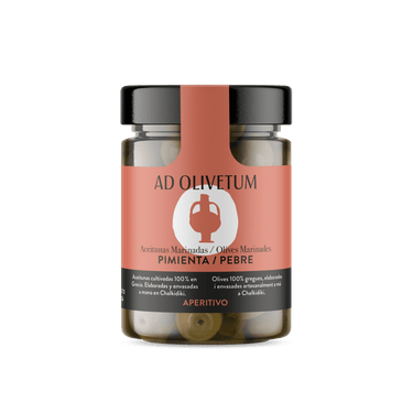 Aceitunas marinadas de Chalkidiki con pimientos ahumados 355g (muy picante) - Ad Olivetum
