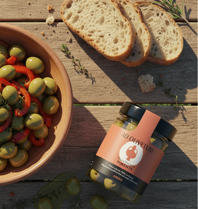 Aceitunas marinadas de Chalkidiki con pimientos ahumados 355g (muy picante) - Ad Olivetum