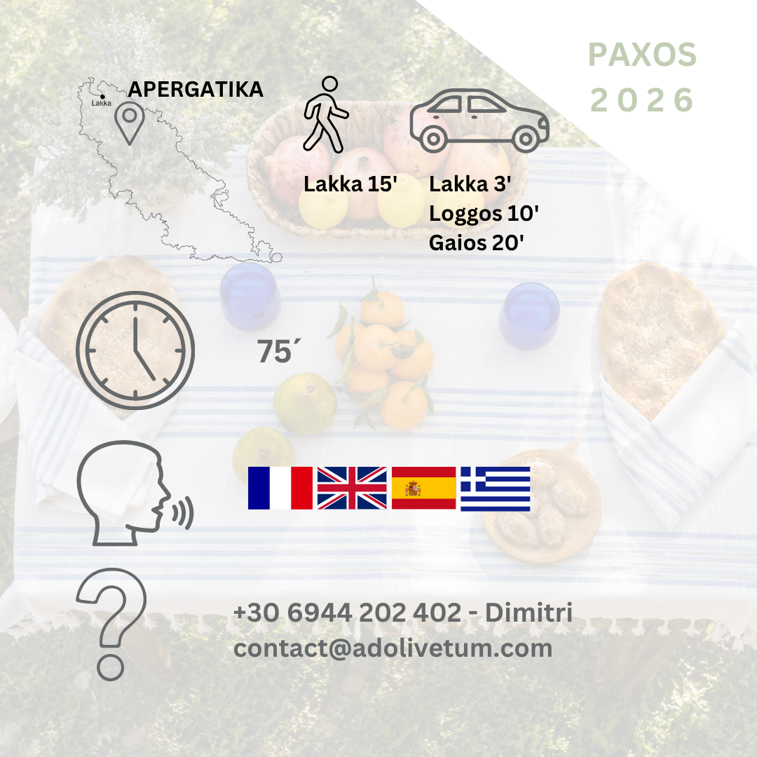 Dégustation d'huile d'olive à l'ombre des oliviers (île de Paxos, Grèce)