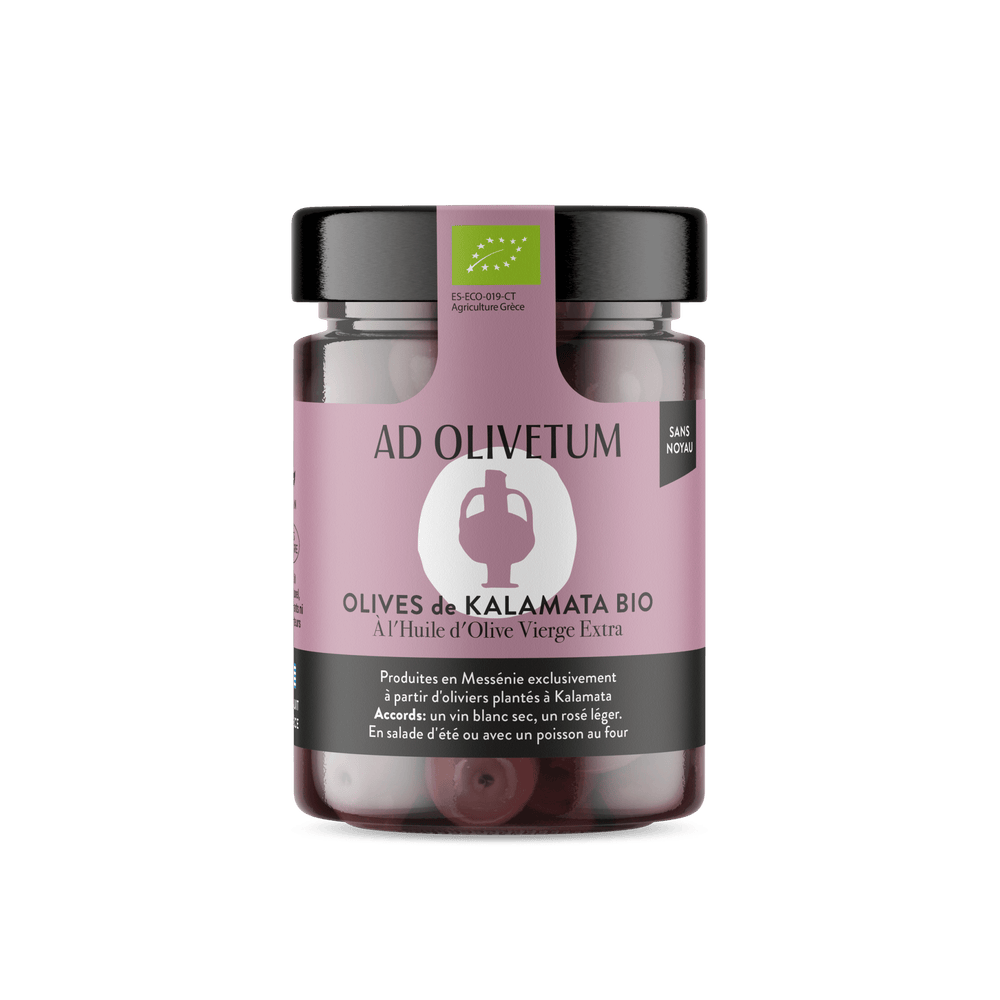 Olives de Kalamata BIO dénoyautées à l'huile d'olive vierge extra 330g - Ad Olivetum